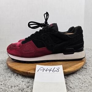 Saucony Mens 12 Shadow Original Suede Pack Two Tone Red Black Athletic Sneaker